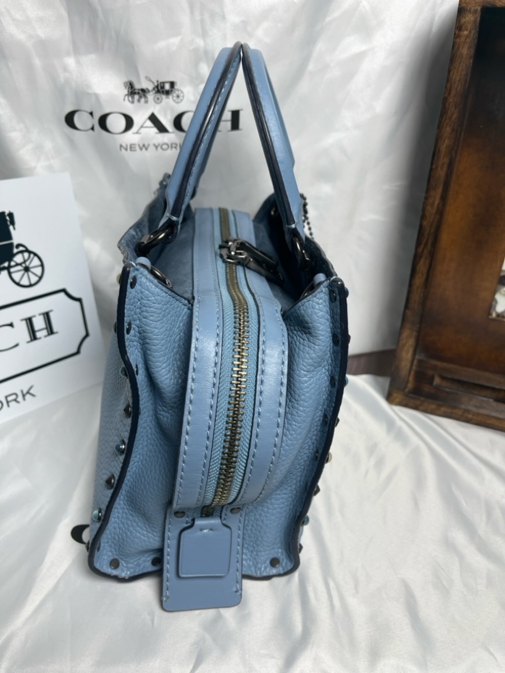 Coach 1941 Rogue 24 in Slate Blue w/ Rivets - Picture 3 of 13